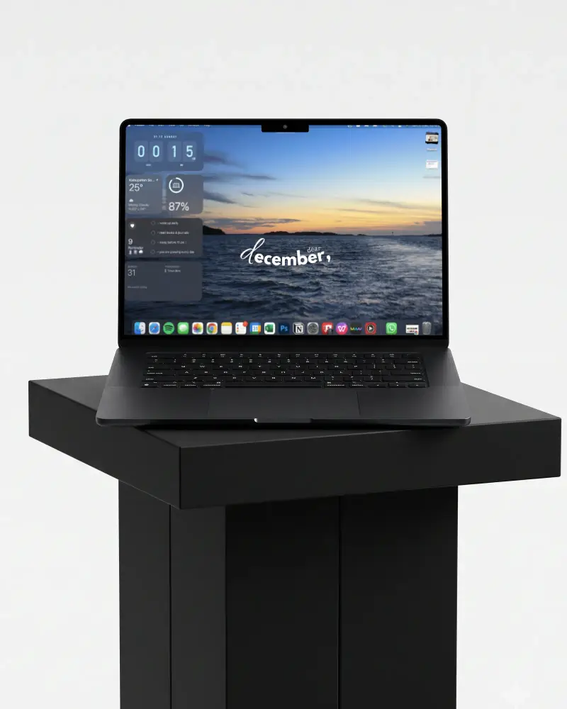 Clean Isolated Macbook Pro M2 Mockup On Elevated Platform Perfect For Software Ui Showcase