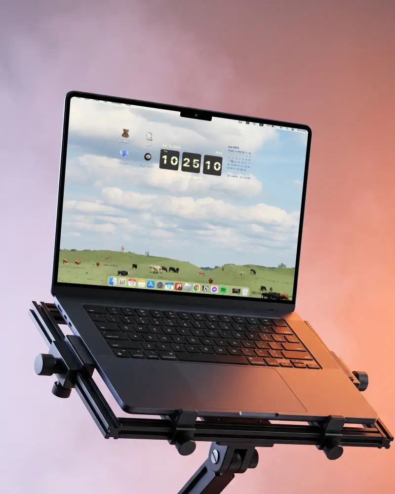 Sleek Portable Macbook Air M4 Mockup Aptop On Adjustable Ergonomic Stand Ideal For Productivity