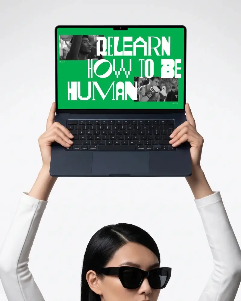 Hands Holding Macbook Air M5 Mockup Isolated On White Background For Website Showcase