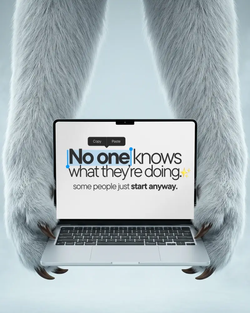 Creative Macbook Pro Mockup M2 Held By Large Furry Animal Paws With Black Screen