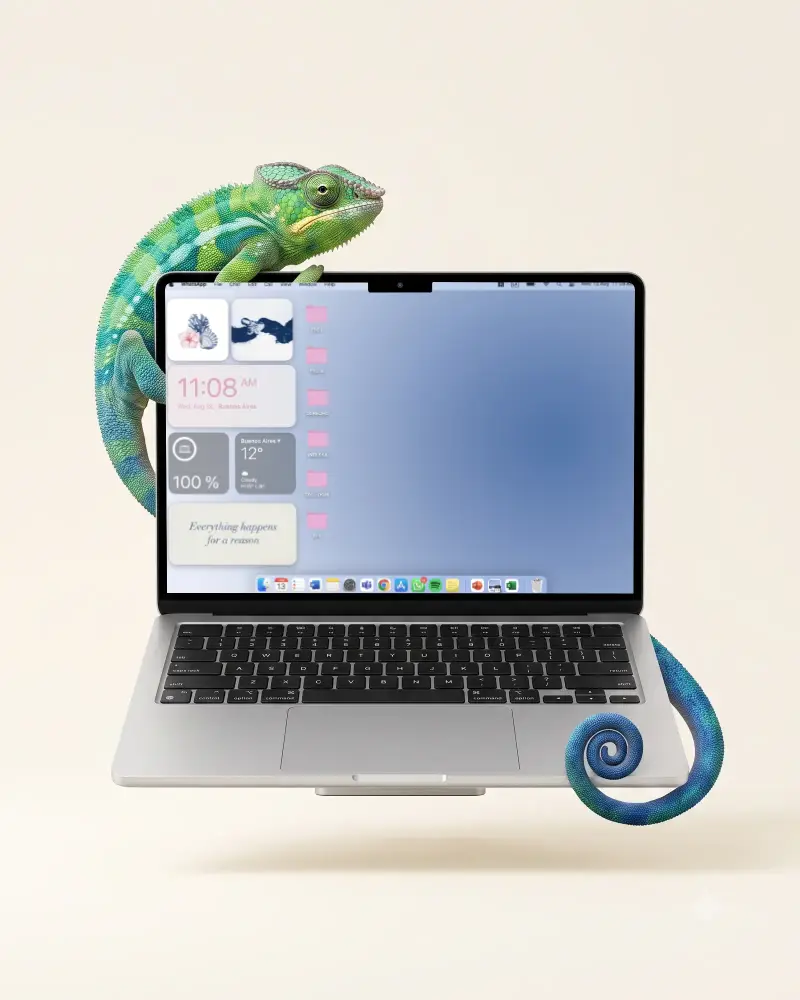 High Resolution Macbook Pro M4 Mockup With Chameleon On Edge Perfect For Tech Websites Display