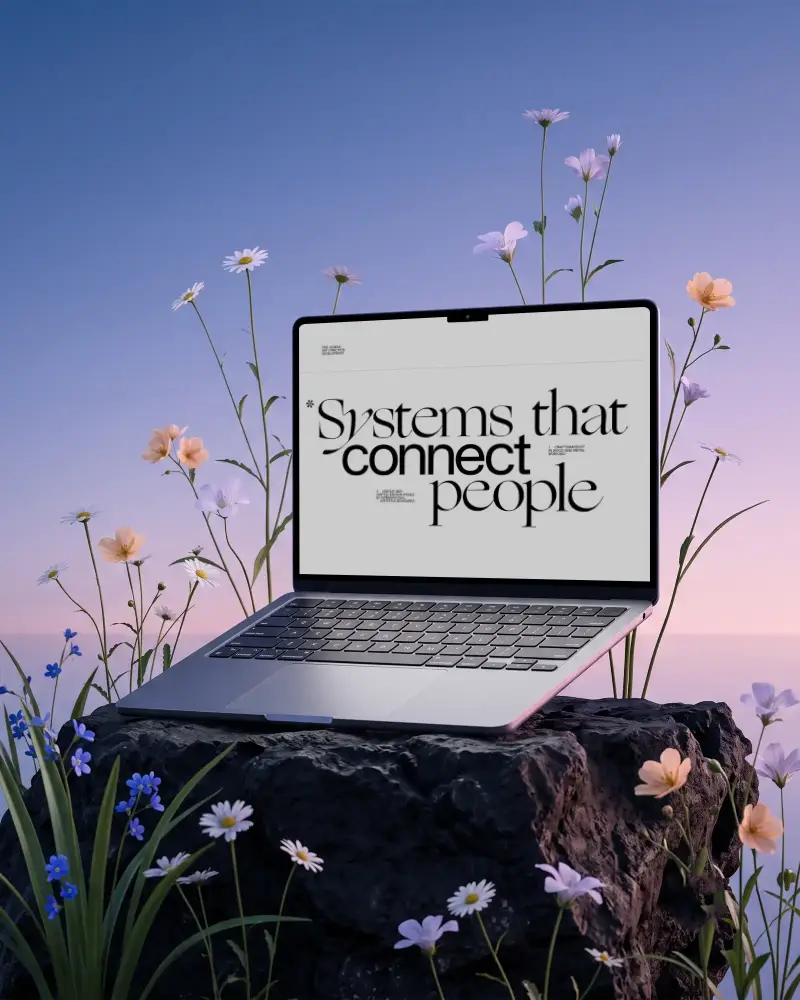 Modern Macbook Pro M4 Mockup With Floral Background Nature Technology Presentation Template