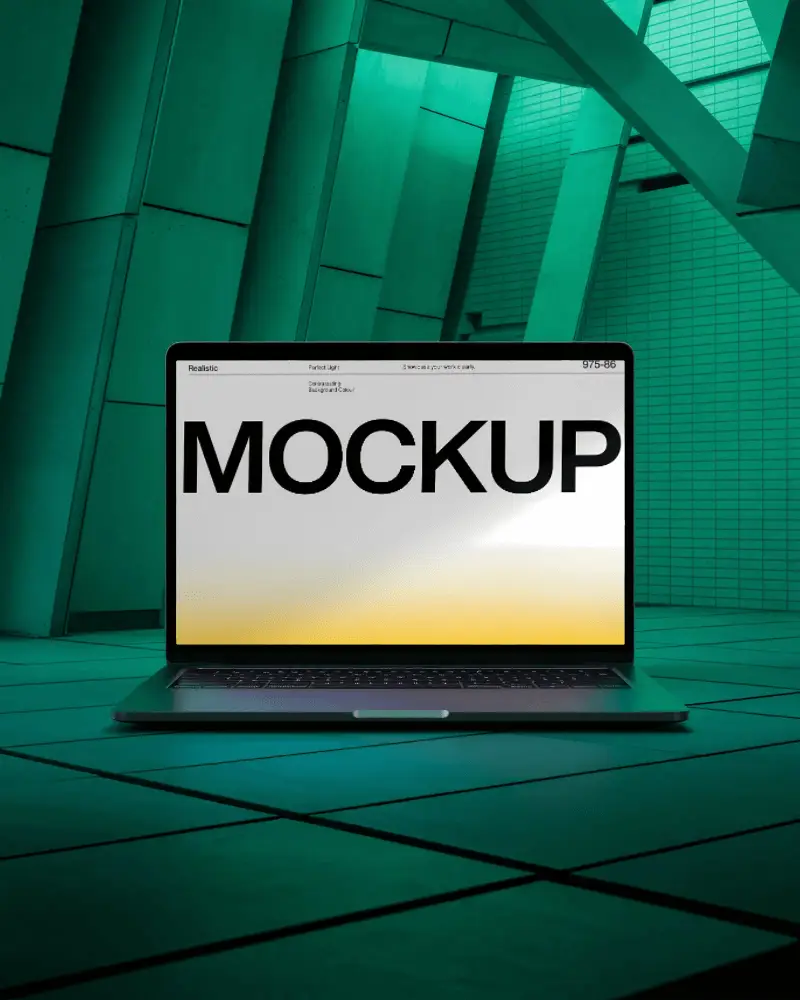 Emerald Architectural Depth M1 Pro Mockup Surrounded By Geometric Modern Lines