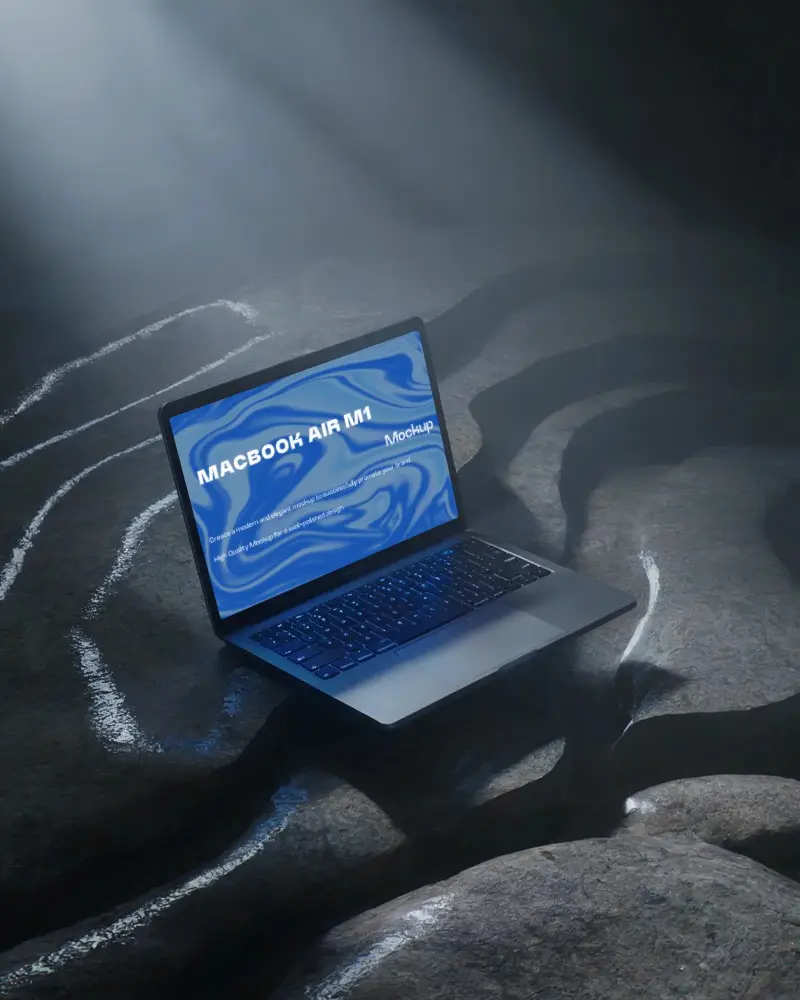 Misty Stone Surface Mockup Soft Top Lighting With Organic Textures And Minimalist Vibe Macbook Air M1 Scene