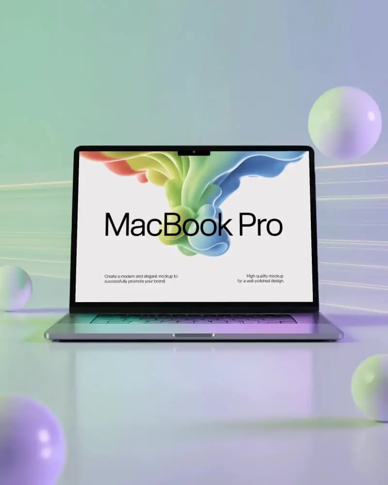 surreal-iridescent-macbook-pro-m3-mockup-surrounded-by-glossy-white-3d-orbs
