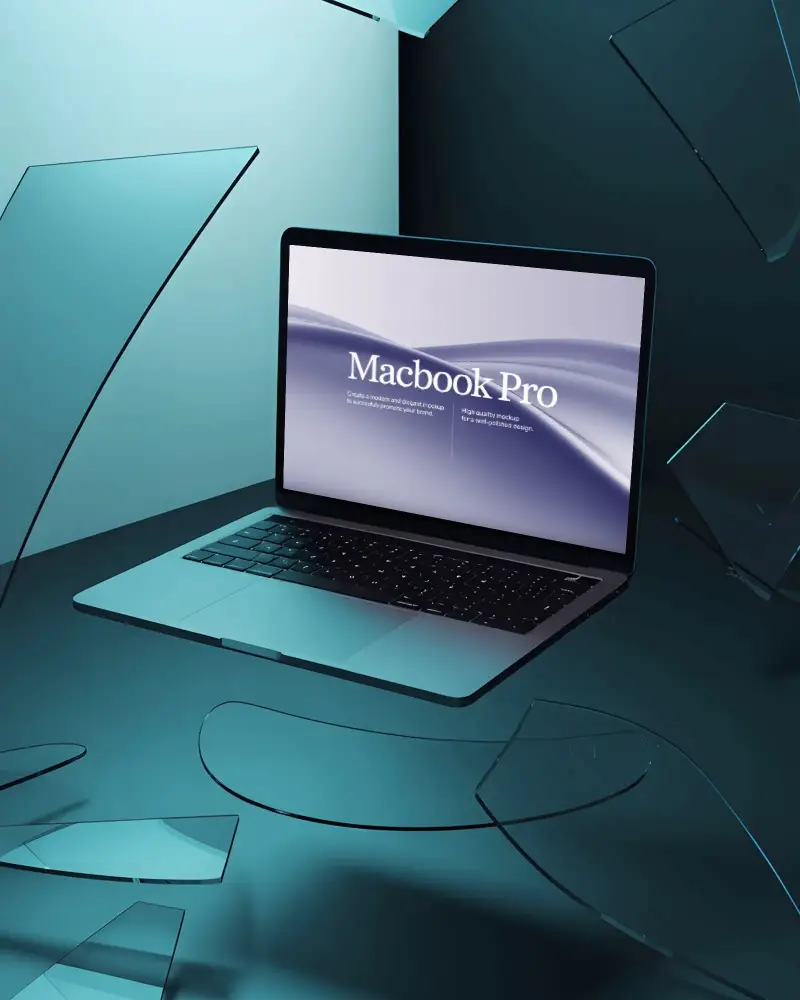 shattered-glass-scene-macbook-pro-m1-mockup-floating-in-high-contrast-ambient-light