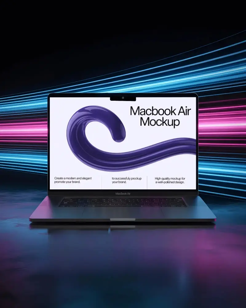 neon-speed-light-streaks-frame-macbook-m2-air-mockup-in-sci-fi-inspired-studio-setting
