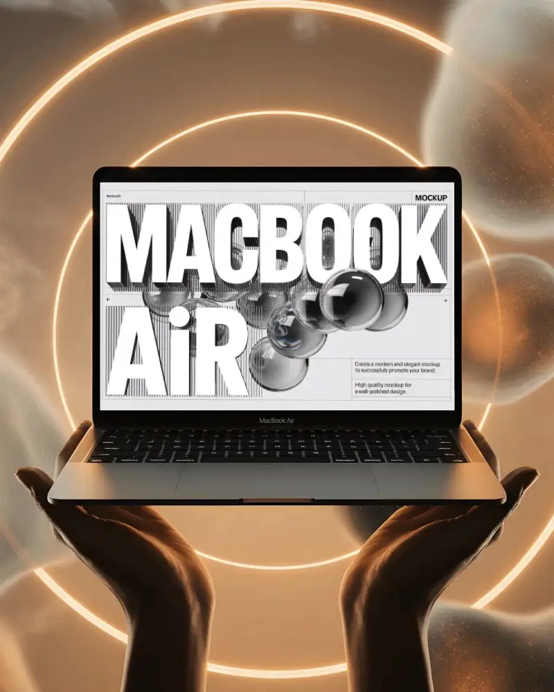 glowing-orbital-scene-hands-presenting-macbook-m1-air-mockup-with-cosmic-light-rings
