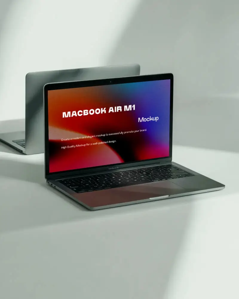 Dual Macbook Air M1 Mockup In Soft Shadow Studio With Clean Light And Minimal Background