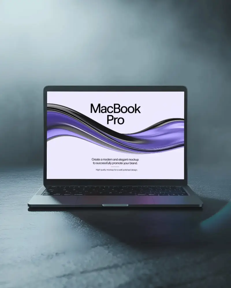 Cinematic Atmosphere M1 Pro Macbook Mockup With Diffused Light On Concrete Surface