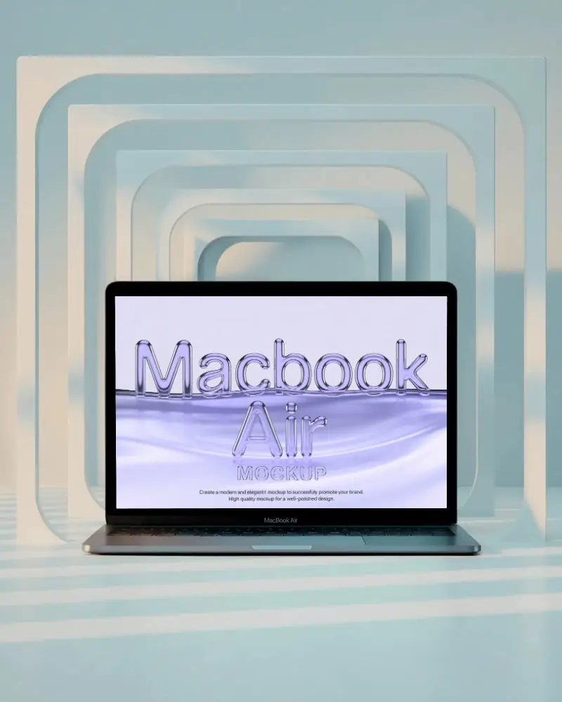 Modern Geometry Scene Macbook Air M1 Mockup Centered In Abstract Square Backdrops