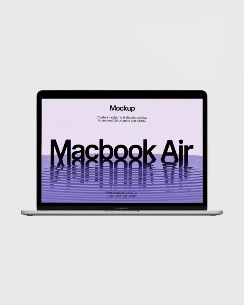 Front Facing Macbook Air M1 Mockup Against Clean White Background In Minimal Studio