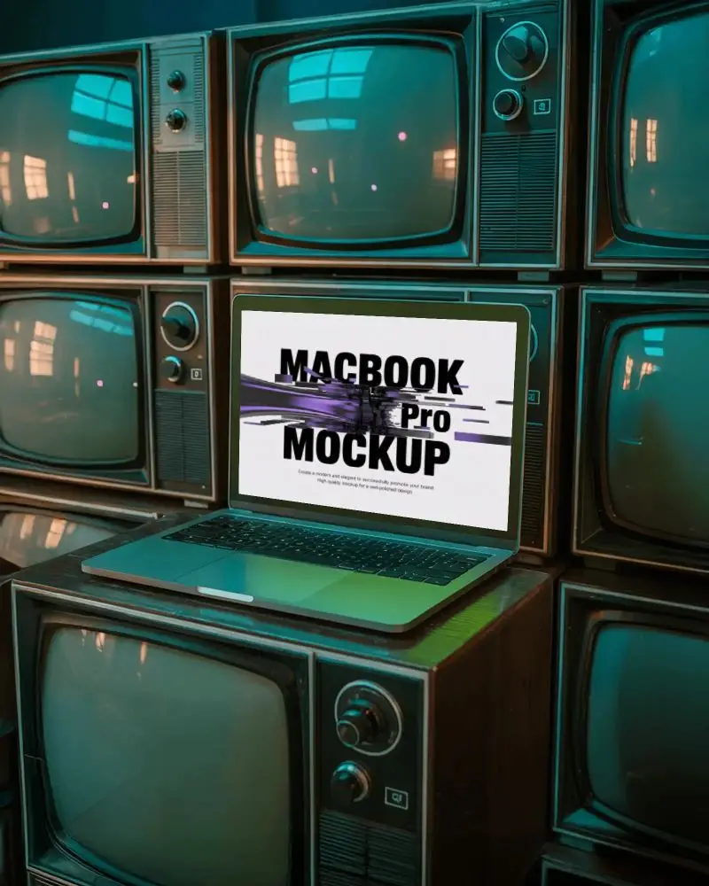 Dark Room Aesthetic Macbook Pro M1 Mockup On Styled Vintage Electronics Layout