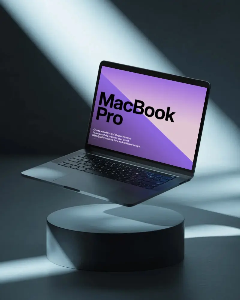 Realistic Hovering M1 Pro Laptop Mockup For Studio Branding And Ui Showcase