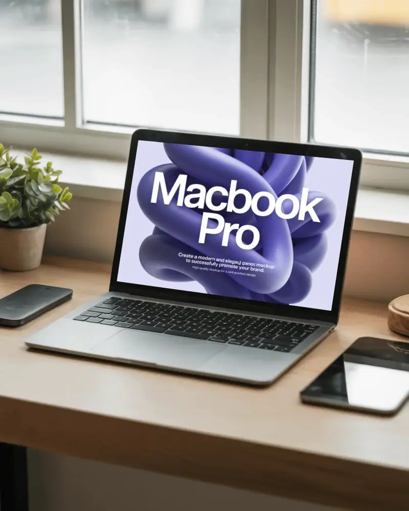 Organized Tech Desk With M1 Pro Mockup Showcasing Modern Productivity Setup