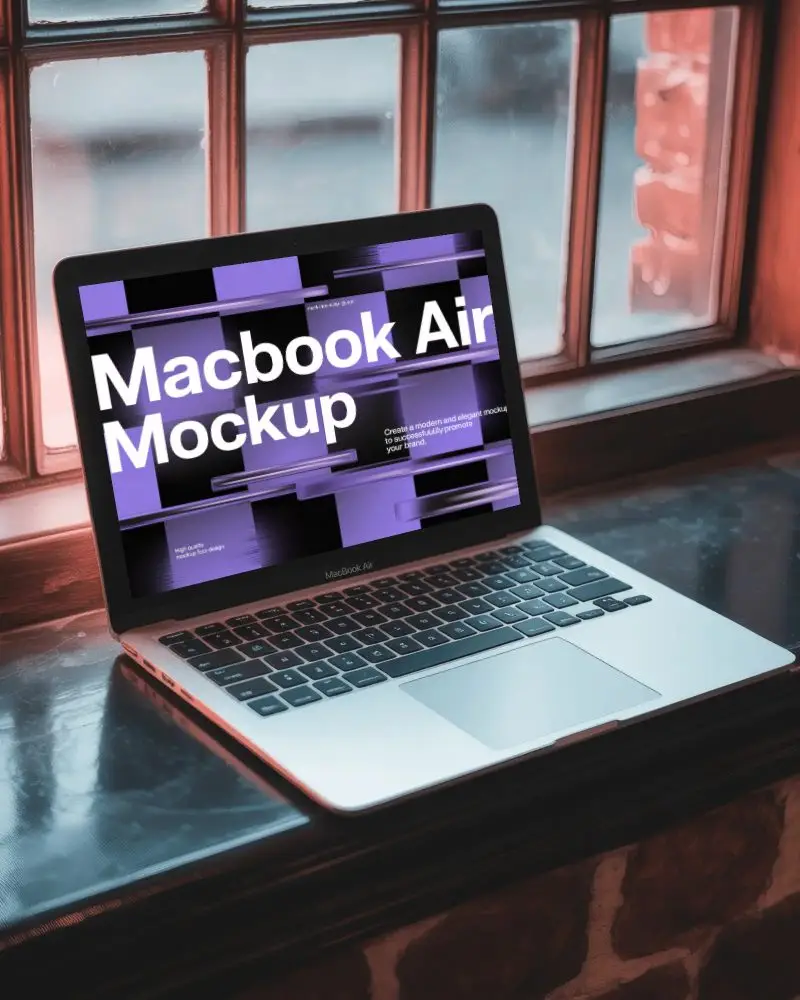 Cozy Window Sill Macbook Air M1 Mockup Soft Daylight Reflection On Screen Clean Ambience