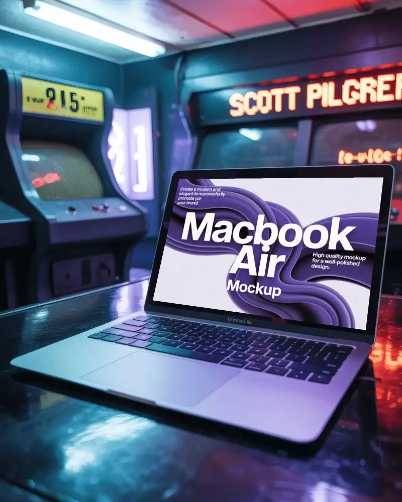 macbook-air-m1-mockup-in-retro-arcade-scene-with-neon-lights-and-classic-game-machines