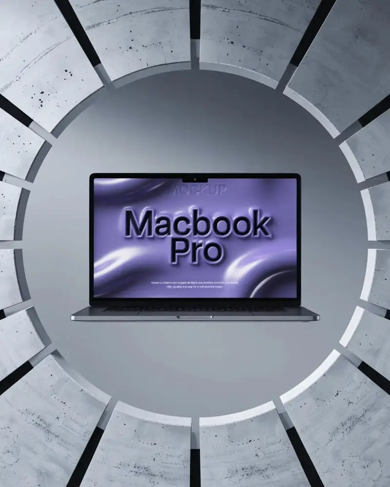 editorial-macbook-pro-m2-mockup-in-brutalist-ring-sculpture-with-open-center-and-clean-balance