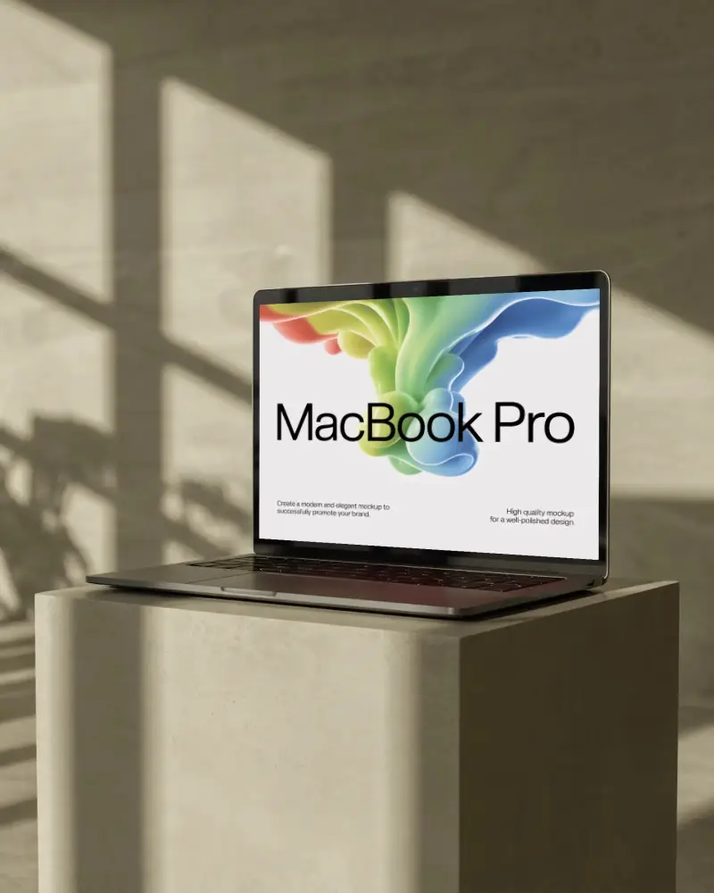macbook-pro-m1-display-mockup-on-matte-stand-in-minimal-interior-lit-by-soft-natural-light