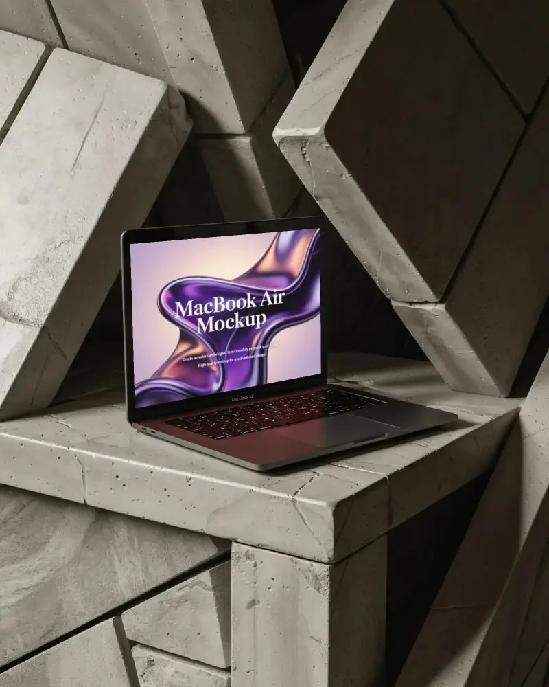 macbook-air-m1-mockup-in-brutalist-architecture-scene-with-stacked-stone-geometry