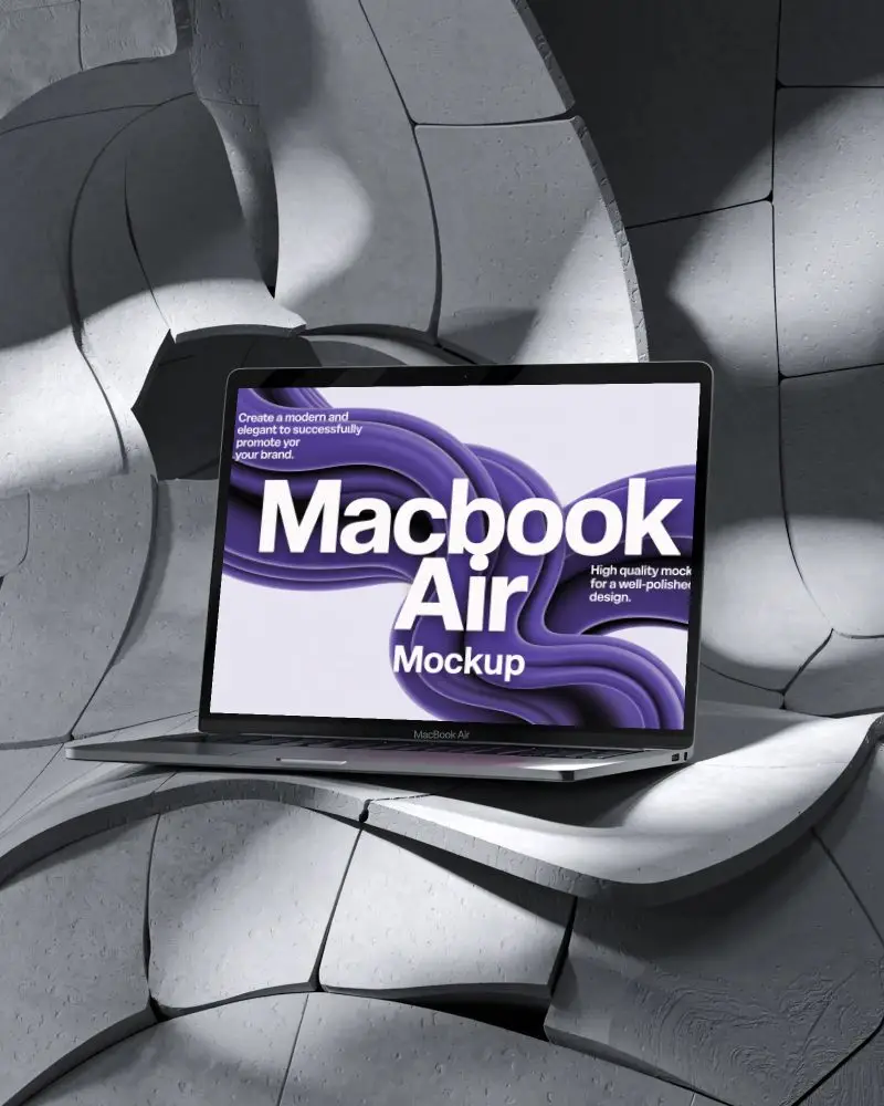 M1 Air Mockup On Curved Concrete Structure With Soft Shadow Play And Architectural Textures