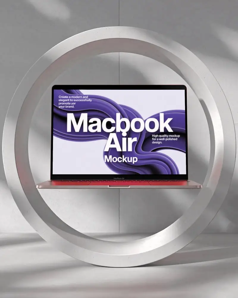 M1 Air Mockup Centered In White Sculptural Ring With Minimal Shadow And Clean Studio Light
