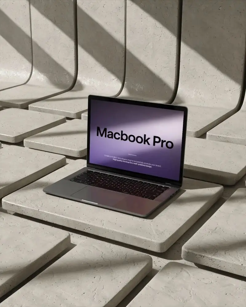 Refined Architecture Mockup Of M1 Pro In Curved Grid Stone Space With Soft Shadow Fall