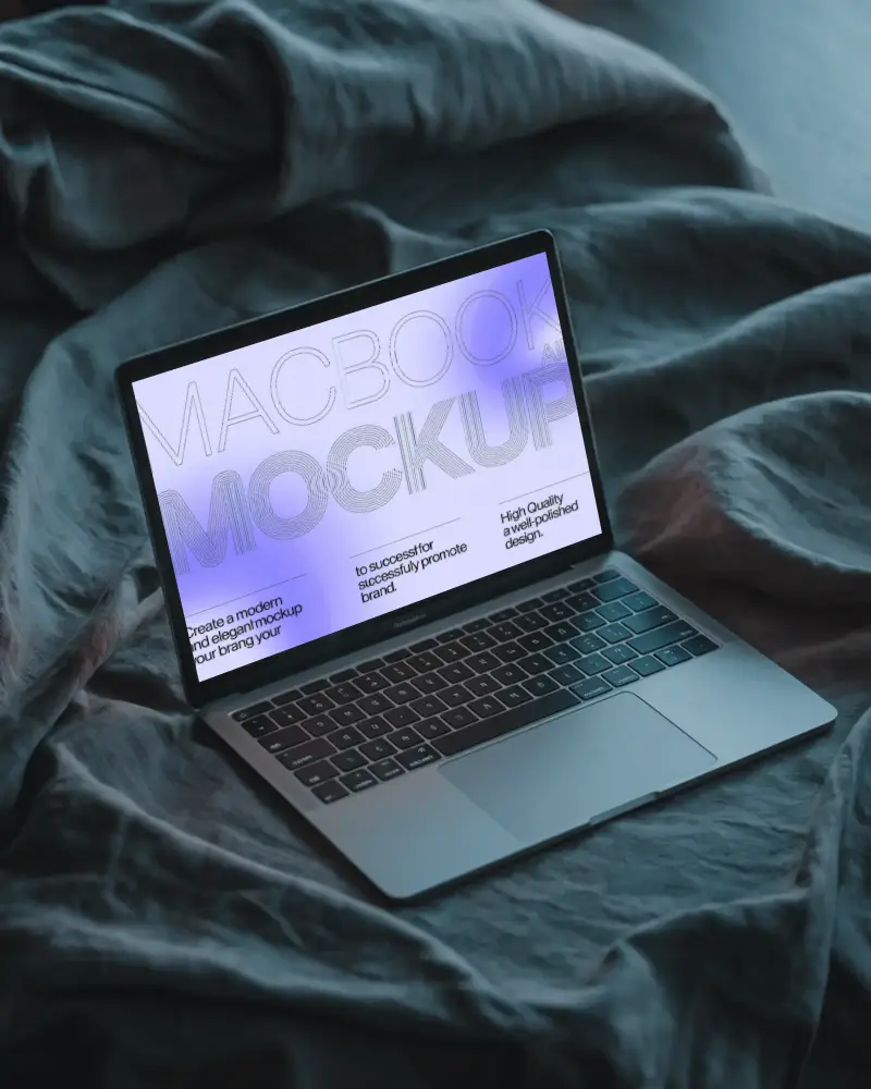 M1 Sleek Macbook Mockup On Soft Fabric Ideal For Technology And Digital Marketing Presentations