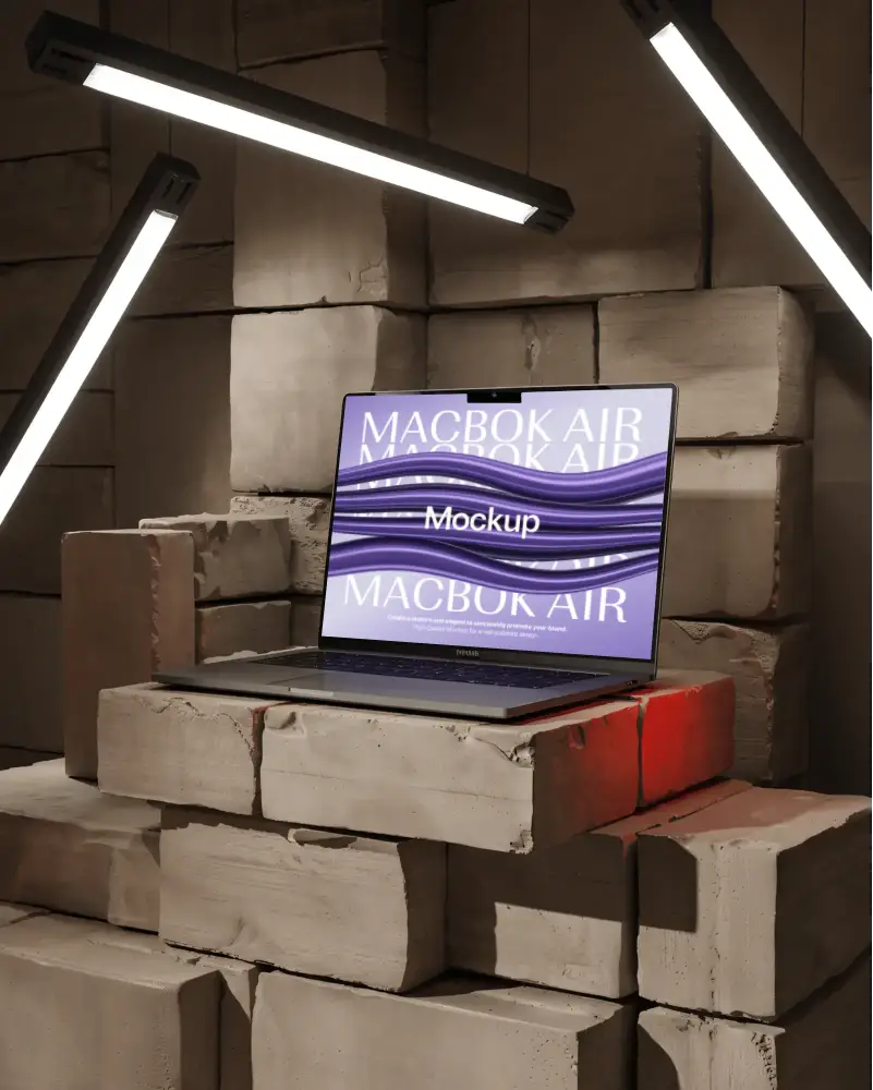 M2 Professional Macbook Mockup On Textured Stone Surface For Web Design Showcase