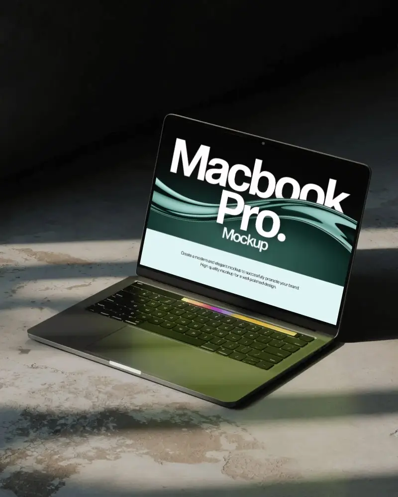 Sleek Macbook Pro M2 Mockup With Touch Bar On Concrete Surface In Studio Lighting