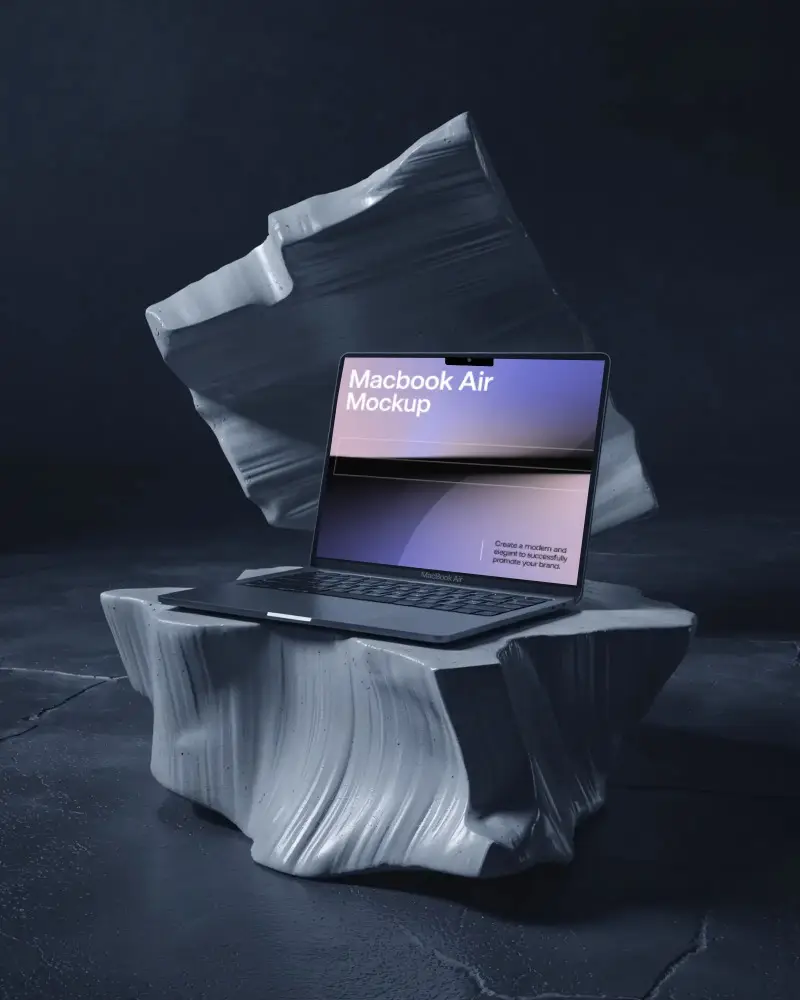 Ultra Sleek Modern M1 Macbook Air Showcased On Abstract Textured Stone Platform For Design