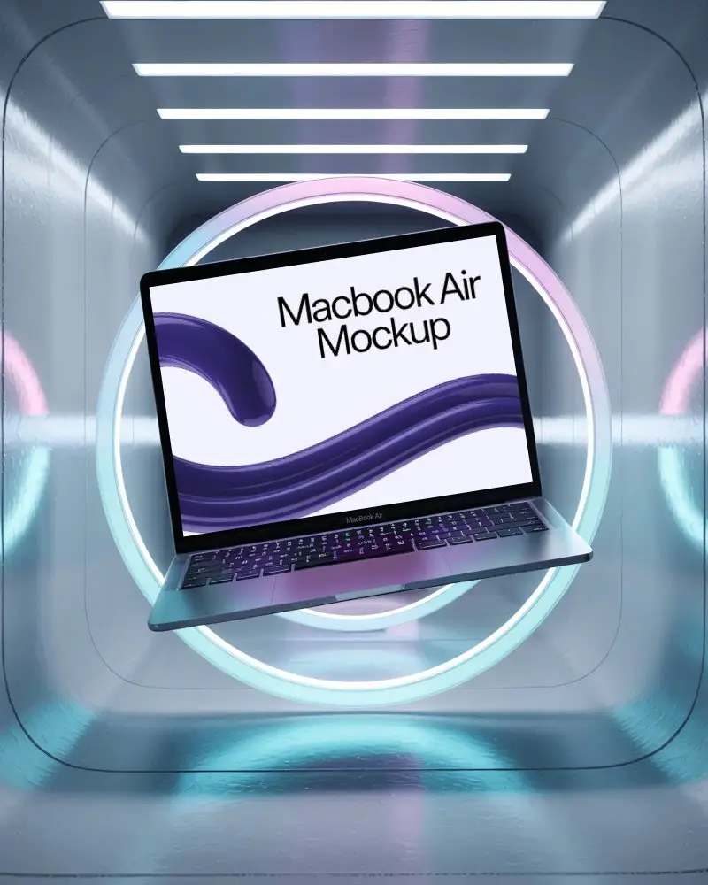 Futuristic M1 Macbook Air Mockup Showcasing Modern Technology And Minimalist Creative