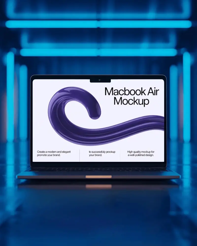 Futuristic Neon Tunnel Macbook M2 Air Mockup With Ultra Modern Lightscape