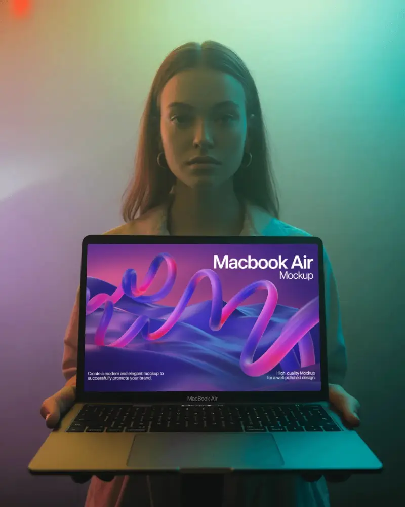 Neon Haze Portrait M1 Air Mockup With Soft Gradient Fog And Centered Focus