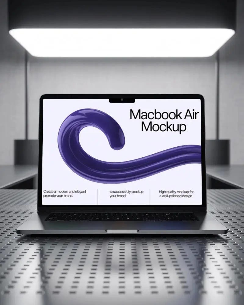 Futuristic Lab Environment M5 Air Mockup On Perforated Metal Surface Rectangular Lamp