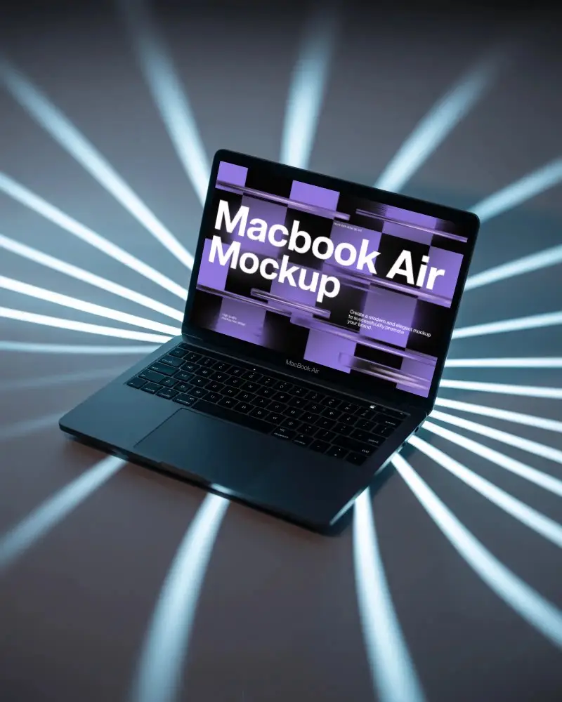 Radiant Lightburst Laser Beam M1 Air Mockup Floating Amid Streaking White Rays