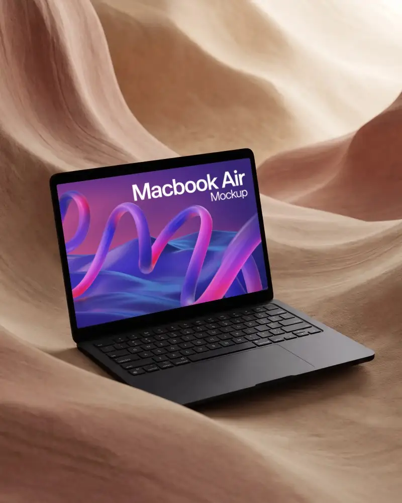 Sleek Macbook Mockup Displaying Screen On Wavy Textured Surface Background