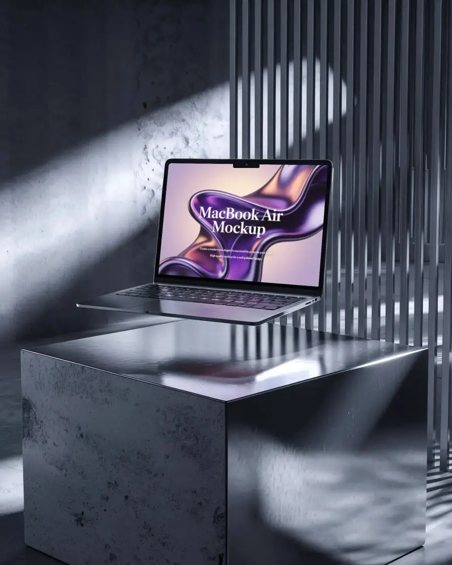 Sleek Floating Macbook Air M2 Mockup With Minimalist Shadow Effects And Modern Technology Appeal