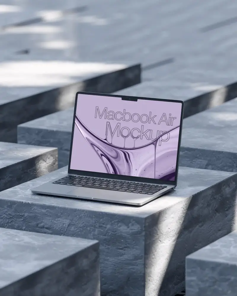 Isolated Macbook Air M3 Mockup On Concrete Surface For Professional Digital Design Display