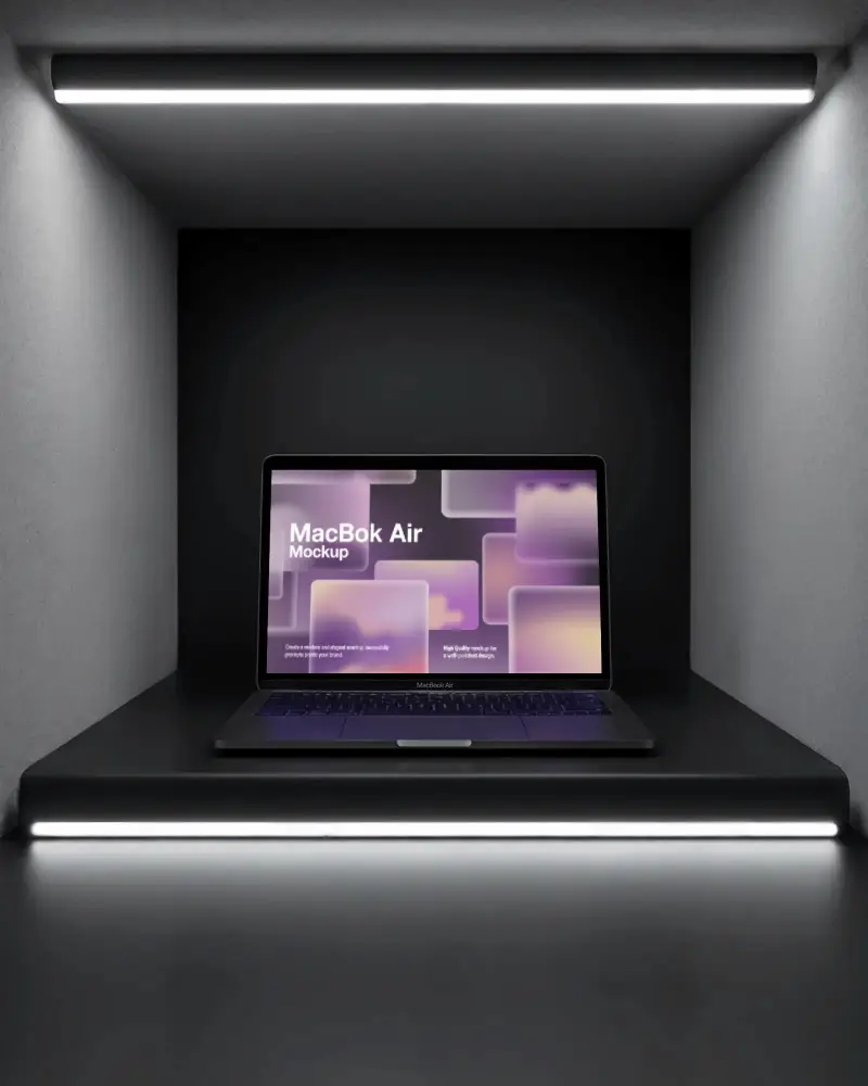 Modern Macbook Air M1 Laptop Mockup In Minimalist Spotlight Display For Digital Presentation