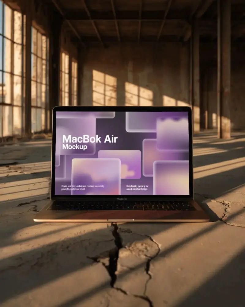 Minimalistic Macbook Air M1 Mockup With Shadowed Industrial Background