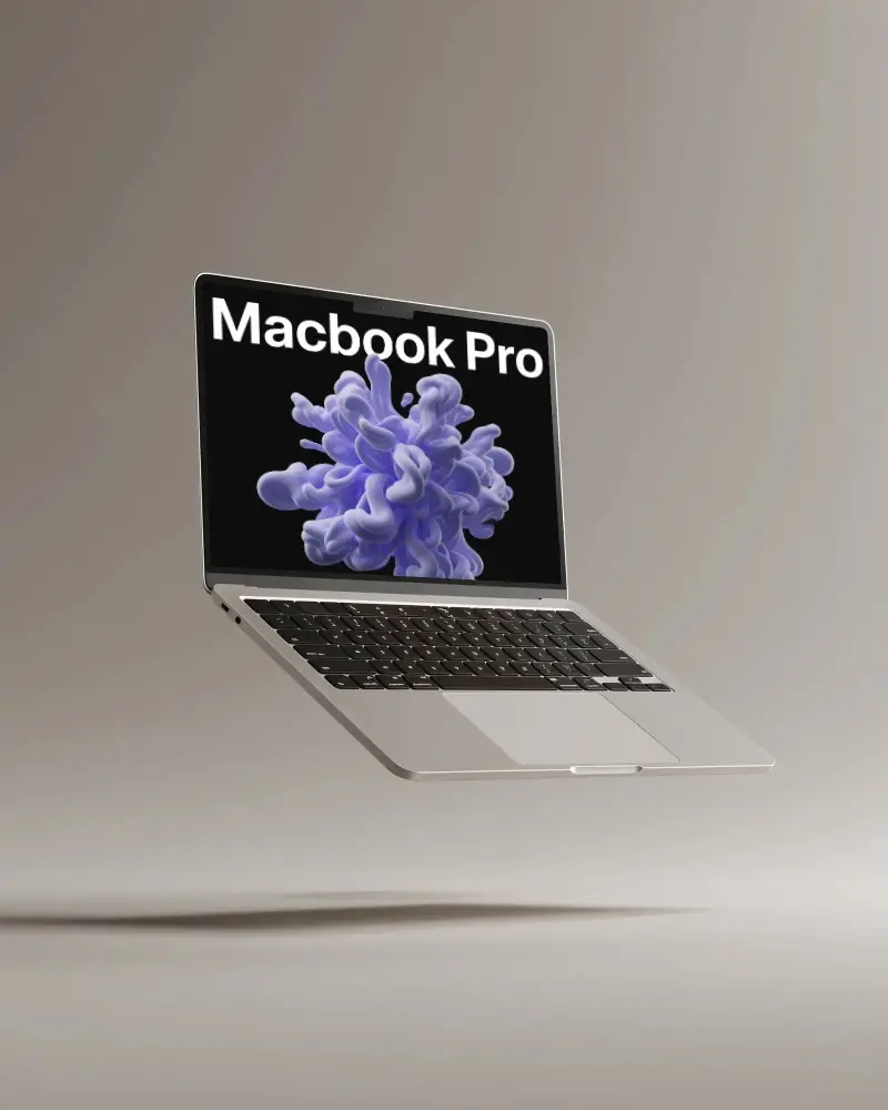 Professional Floating Macbook M5 Pro Mockup For Creative Portfolio And Online Promotions