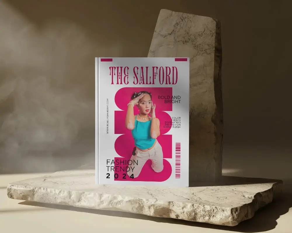 Stone Podium Magazine Mockup With Smoke Effect And Luxury Editorial Lighting