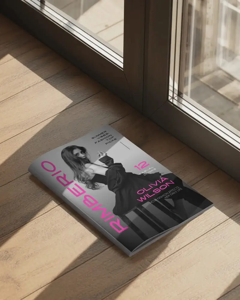 Sunlit Floor Magazine Mockup Near Window With Soft Shadow And Natural Wood Texture