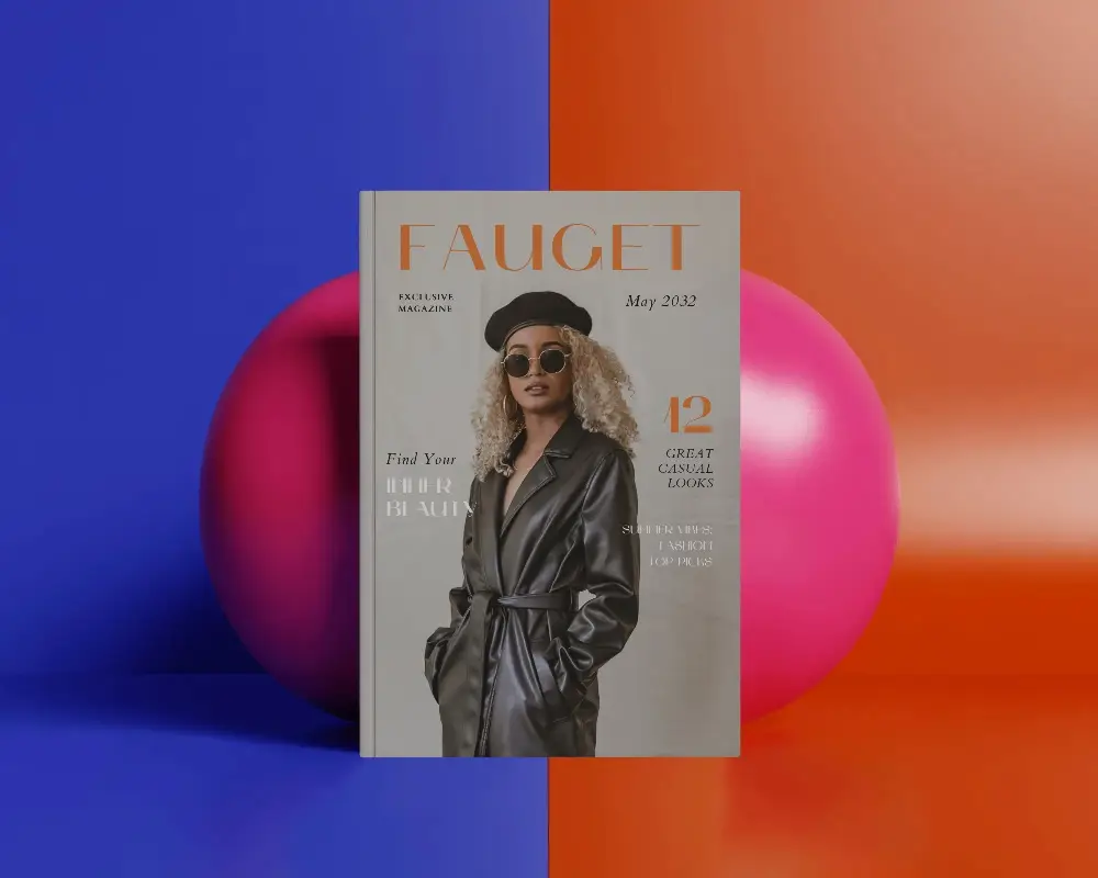 Bold Color Block Magazine Mockup With Sphere Background And Clean Studio Light
