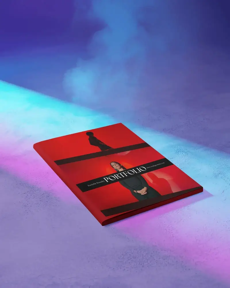 Neon Gradient Magazine Mockup With Smoke Background And Glow Light Strip