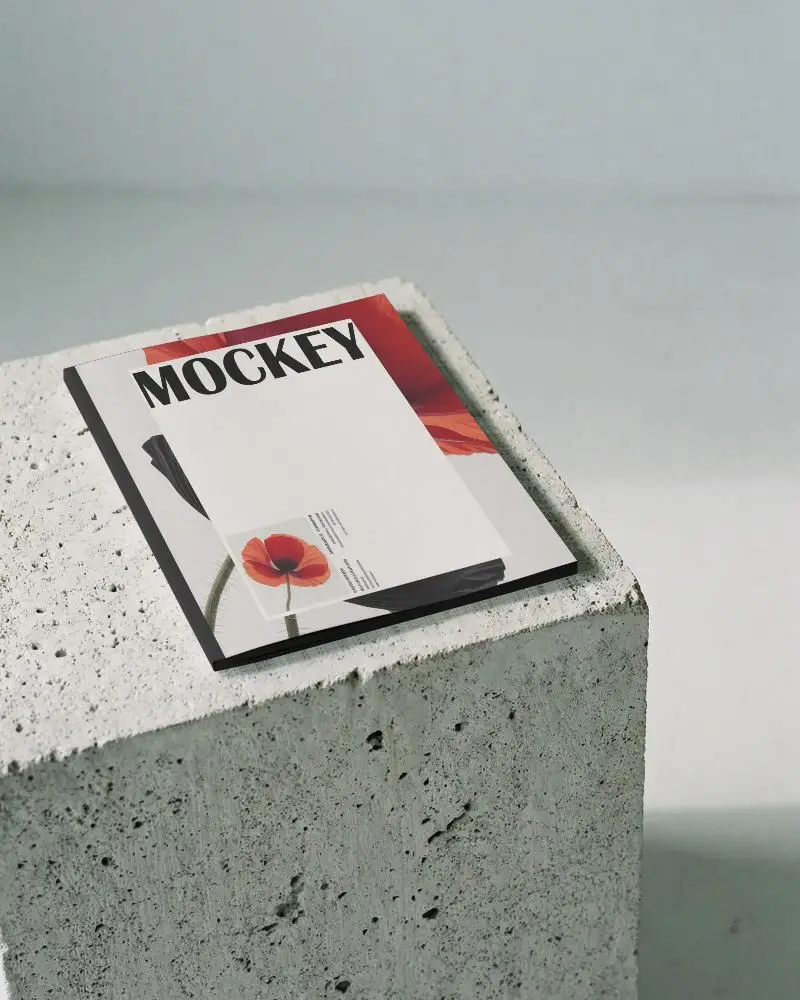 Professional Magazine Mockup With Clear Lines Set Against Raw Industrial Surface Background