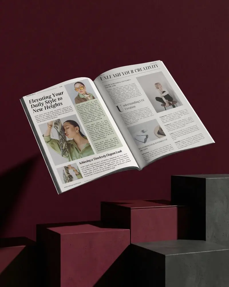 Floating Open Magazine Mockup Blank Pages Minimalist Modern Layout Display