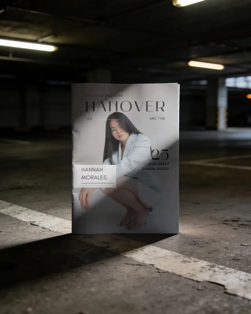 Sleek Minimal Magazine Mockup In Urban Parking Lot With Dramatic Shadow Light Play