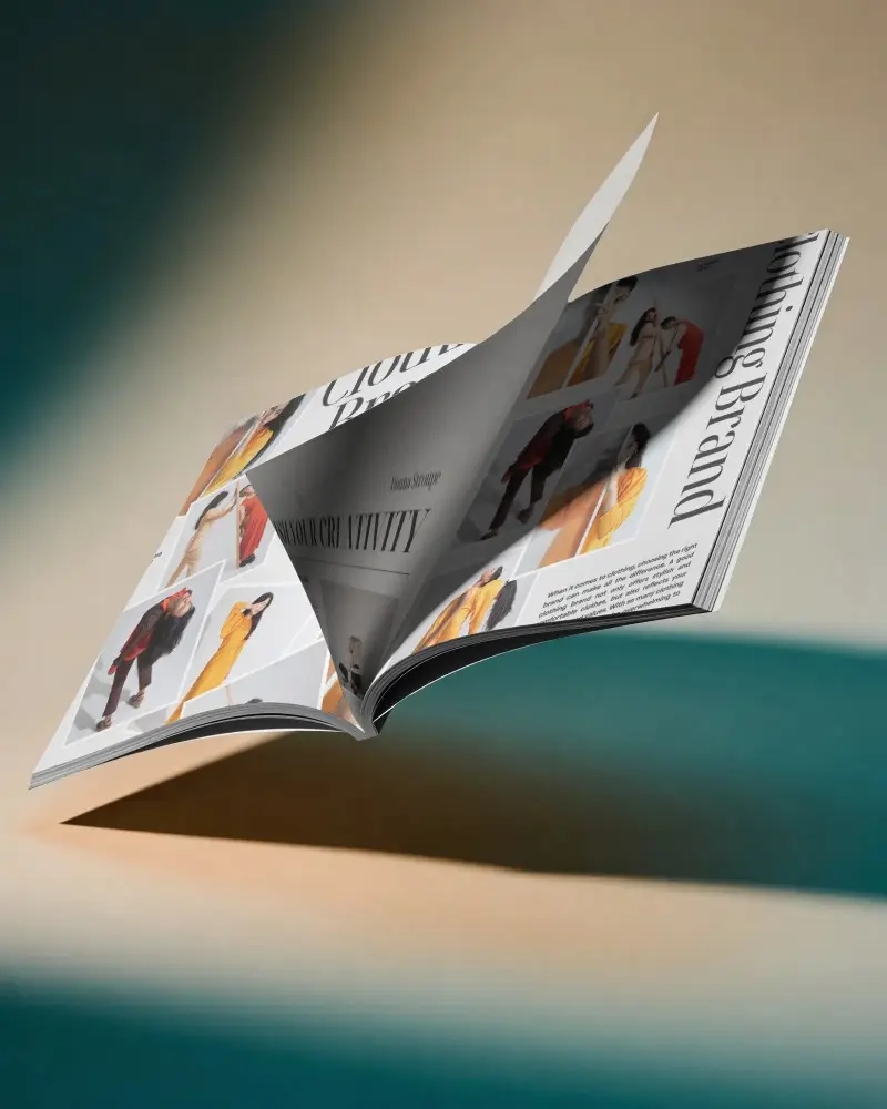 Floating Magazine Mockup With Curved Open Pages Creative Print Design Presentations